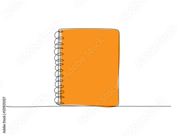 Obraz Notebook for studying, notes one line color art. Continuous line drawing of online learning, school supplies, notebook, exam, paper, education.