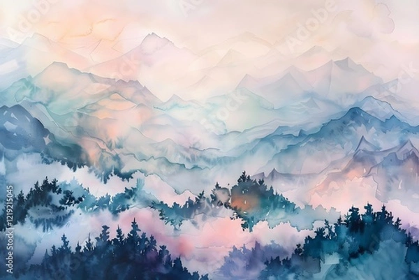 Fototapeta a tranquil watercolor landscape evoking serenity and peace amidst nature's beauty. generative ai
