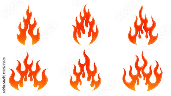 Fototapeta Set of bright and dynamic fire flames, cut out