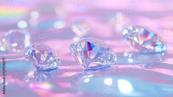 Fototapeta Shimmering Diamonds on Soft Colorful Backgrounds with Reflection