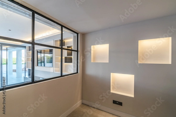 Obraz an image of abstract illuminated shelving in luxurious mediterranean real estate 