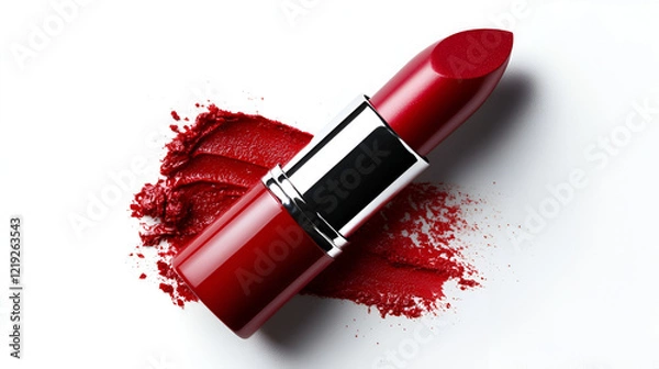 Fototapeta Red lipstick with a swipe of color.  Perfect for beauty and makeup promotions.