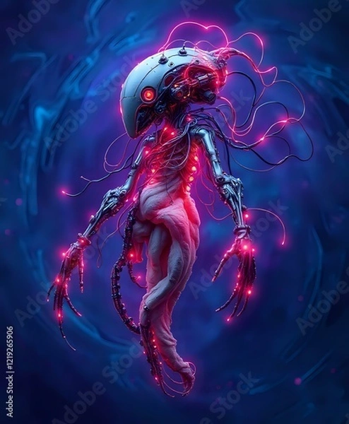 Obraz Cybernetic Beast Rising: Futuristic Robot in Neon Dreamscape