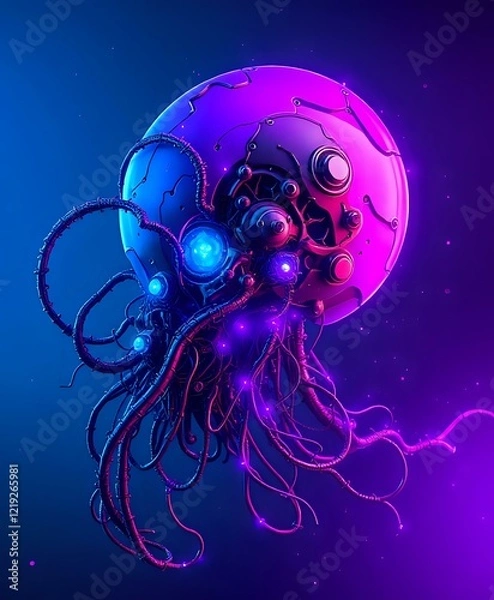 Obraz Cosmic Alien Entity: Futuristic Biomechanical Being in Deep Space