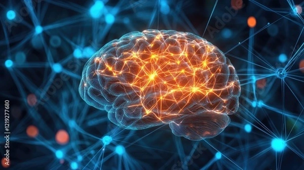 Fototapeta Human brain showing Intelligent thinking processing through the concept of a neural network