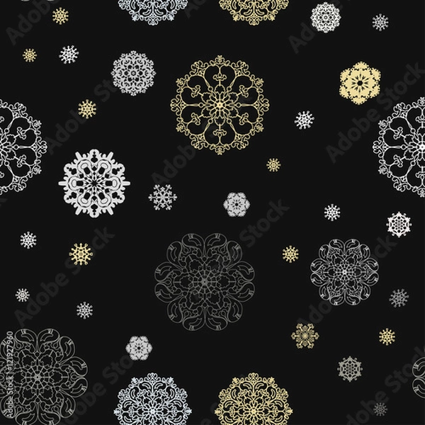 Fototapeta Seamless winter pattern with snowflakes
