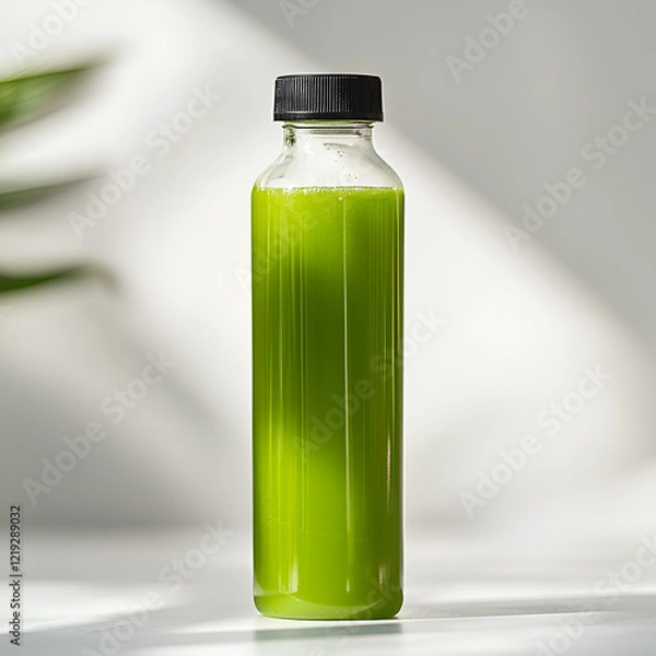 Fototapeta Refreshing green juice in a clear bottle, ready to be enjoyed. Perfect for a healthy lifestyle.