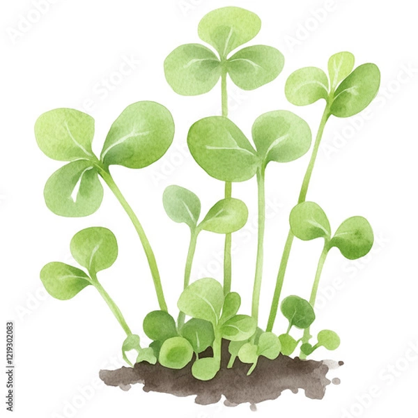 Fototapeta simple watercolor illustration of A Microgreens, on the edge of it, against a white background.