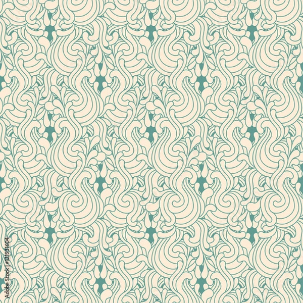 Fototapeta Seamless decorative zentangle graphic pattern on teal background
