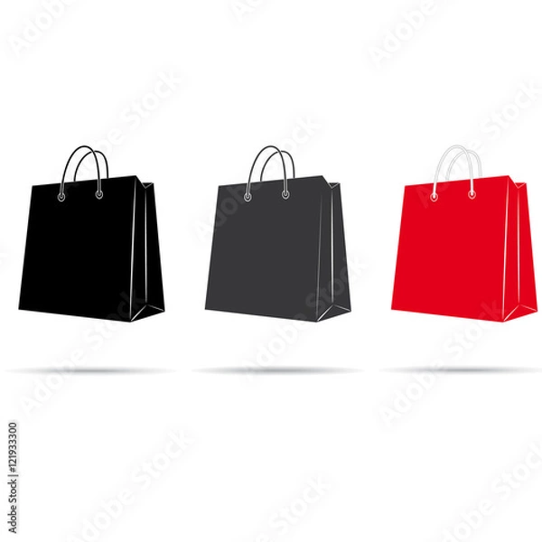 Fototapeta Значок сумка для покупок. Подарочный пакет, векторная иллюстрация на белом фоне.