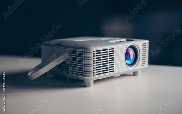 Obraz Portable Mini Projector with Folded Stand on White Surface