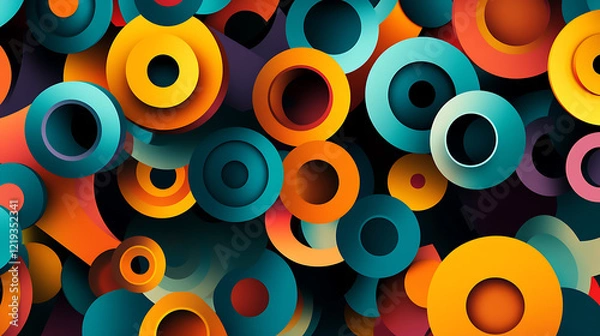 Fototapeta Dynamic abstract circles art digital gallery graphic design colorful environment eye-level viewpoint creative concept