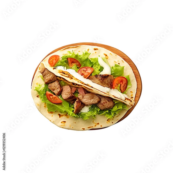 Fototapeta Delicious beef shawarma with vegetables isolated on a transparent background.