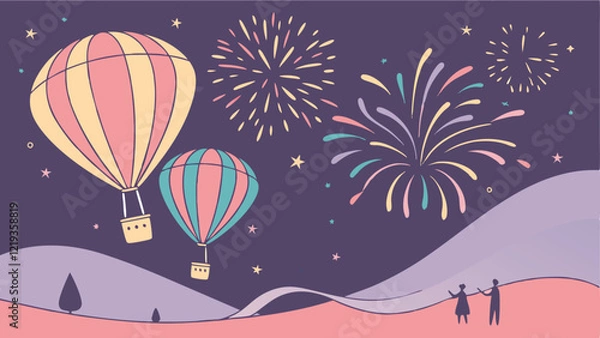 Obraz Festival Glow Wonderland: Lively Vector Background with Radiant Fireworks, Glowing Lanterns, and Vibrant Abstract Ribbons in a Dynamic Celebration Design