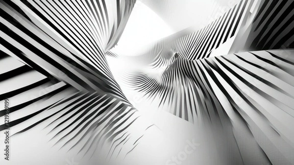 Fototapeta Abstract grayscale architecture, dynamic lines, 3D rendering.