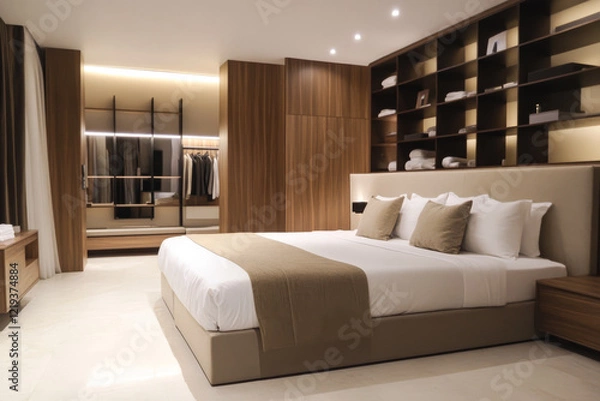 Obraz Modern bedroom design featuring a spacious layout and elegant decor in a luxury residence