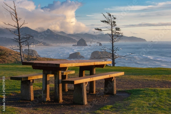 Obraz bench at sunset