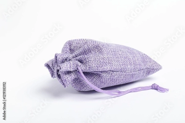 Obraz One violet burlap sack on white background