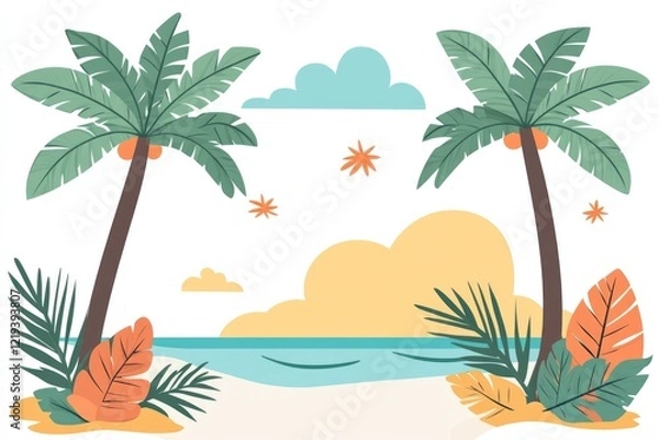 Fototapeta Coastal landscape with palm trees and ocean views