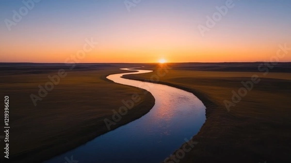 Obraz Serene landscape showcasing winding river under vibrant sunset s