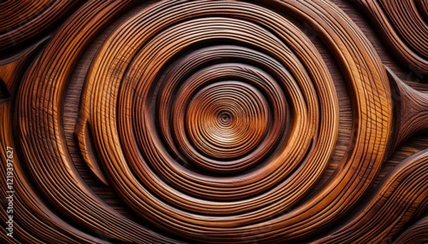 Obraz rustic wood carving detail a close up intricate view of a wooden carving with concentric circles and a detailed design the texture is rugged and the color is rich