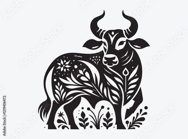 Fototapeta "Indian Ox Cow Vector Design for Traditional Farm Animal Illustrations Rustic Cattle Art for Digital, Print, and Agricultural Projects"