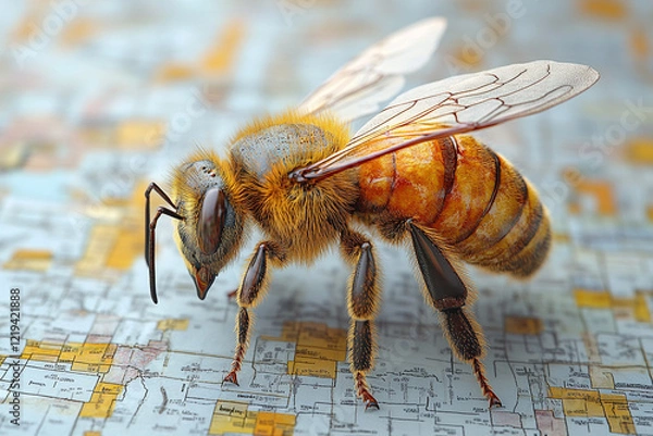 Obraz Honeybee Navigating a Detailed Map