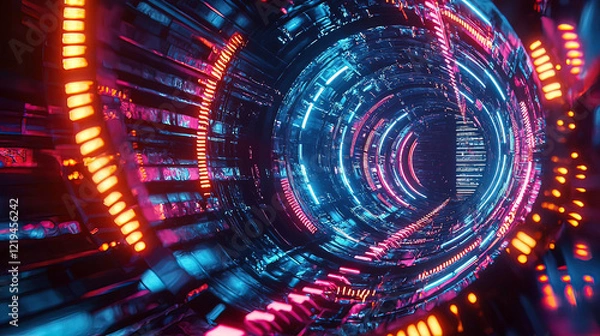 Obraz Hyper-realistic holographic display of a rotating DNA strand, glowing neon beams illuminating the sequence, futuristic lab