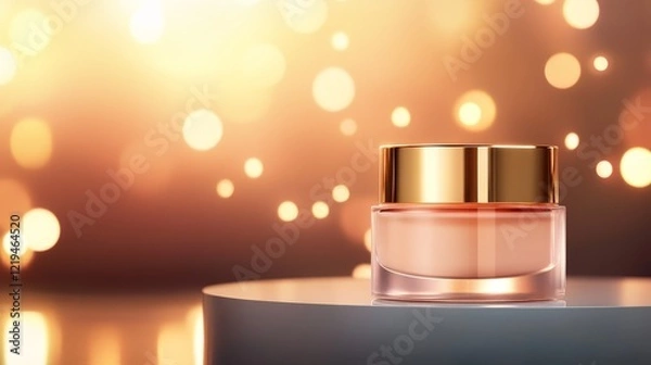 Obraz Elegant skincare cream jar on a softly lit table with a warm bokeh background, perfect for beauty promotions