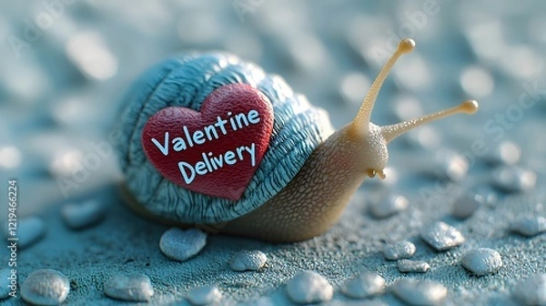 Obraz Cute Cartoon Snail Delivering Valentine's Day Surprise in 3D