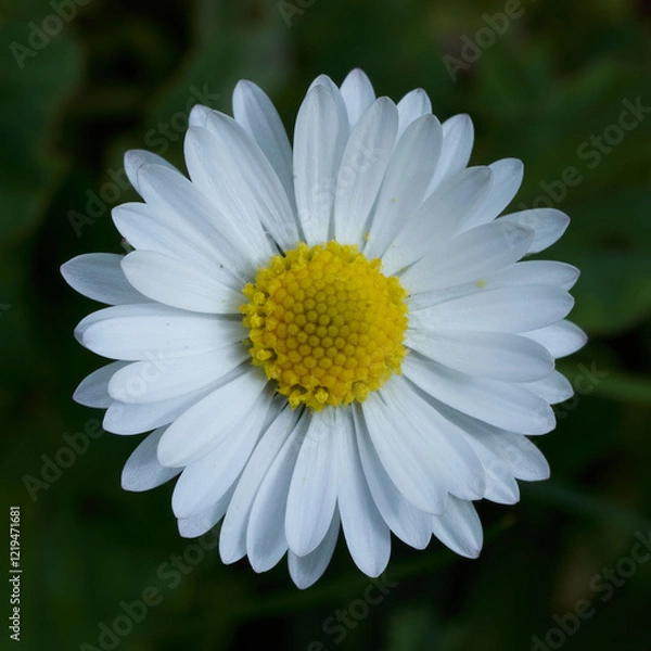 Fototapeta Daisy flower seen from above with grass below seen by macro-photography