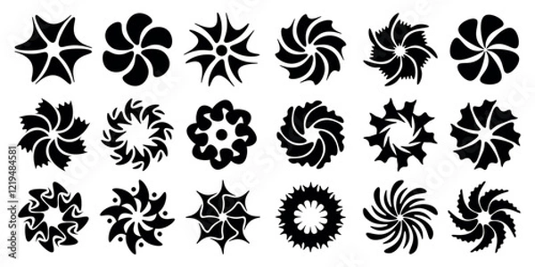Fototapeta The black flower vector set features abstract floral design silhouettes and geometric patterns. It is ideal for decoration, logos, and design projects. Includes minimalist botanical elements