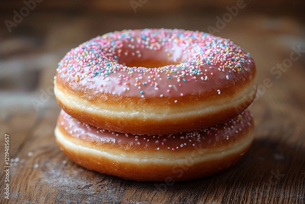 Obraz Two Pink Glazed Donuts Topped With Sprinkles