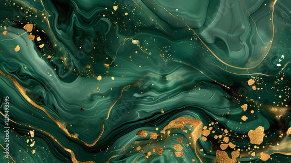 Fototapeta Green and gold marble background, generative ai