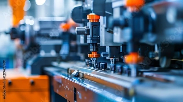 Fototapeta A large-scale plastic injection molding machine producing parts in a factory