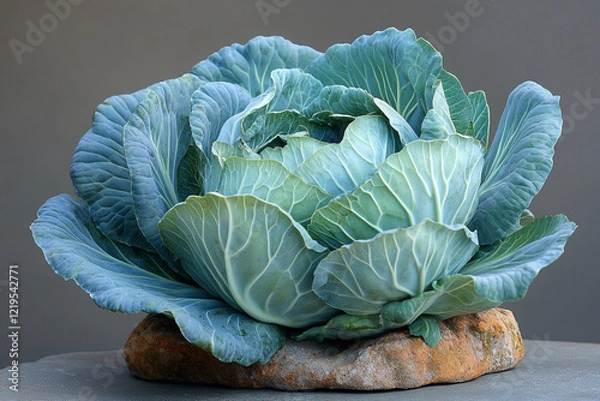 Obraz A Single Head Of Cabbage Rests On A Stone
