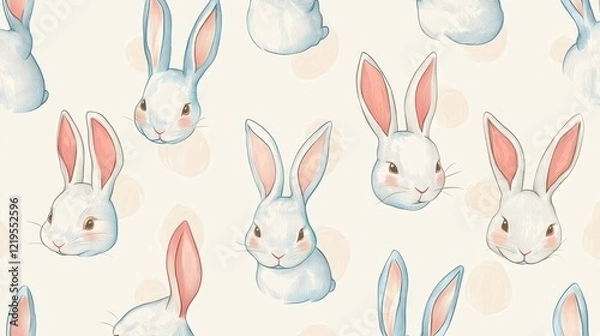Fototapeta A detailed close-up of a rabbit pattern set against a clean white background, celebrating the essence of Easter.