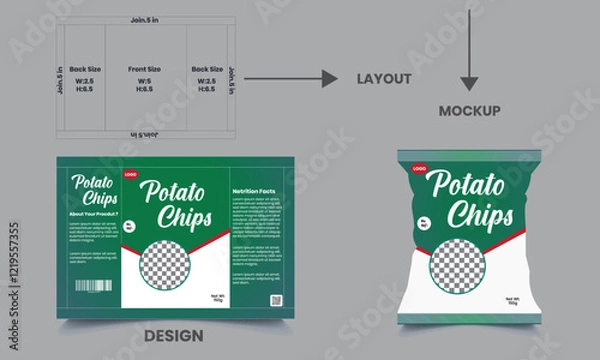 Fototapeta potato chips packaging template design, vector illustrations with mockup