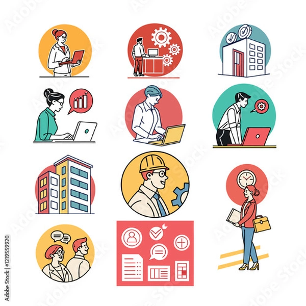 Obraz business  vector icons set, job and employee searches, interviewing and recruiting, business people big thin line Icon set .