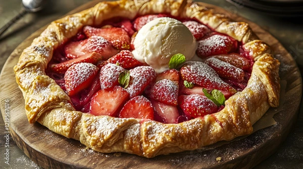 Fototapeta Strawberry Tart with Ice Cream: A Sweet Summer Dessert Recipe