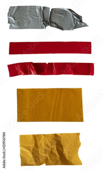 Fototapeta Tape set isolated on transparent background. Crumpled wrinkled plastic sticky tape in different colors for photo and paper fixture.