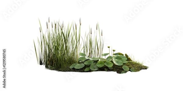Obraz Tall grass and water lilies isolated on transparent background