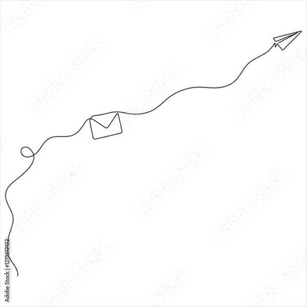 Fototapeta Single line continuous drawing of paper airplane Concept of plane flying outline style illustration