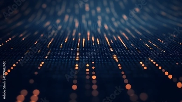 Obraz Abstract Digital Data Stream glowing orange lines futuristic technology background binary code modern network design elegant dark blue backdrop high tech       