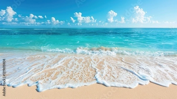 Fototapeta beautiful tropical beach banner, empty beach with white golden sand and blue torquoise sea