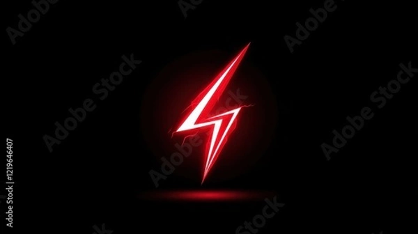 Fototapeta Stylized red lightning bolt, glowing against a dark background