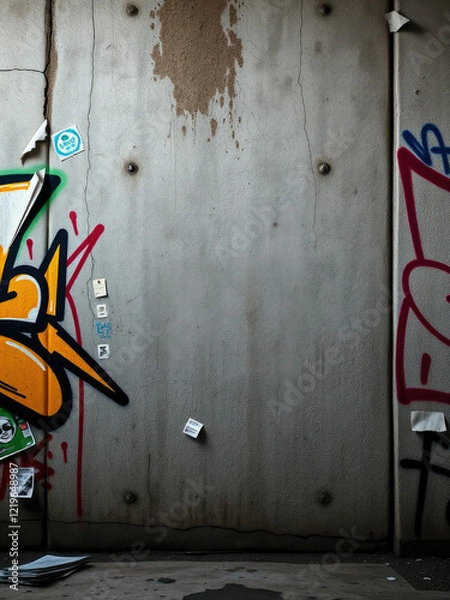 Obraz Grungy concrete wall with graffiti art and peeling posters, graffiti, art, texture, street
