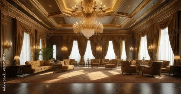 Fototapeta Gold-plated chandeliers and lavish drapes adorn the opulent VIP gaming room , elegant, opulent