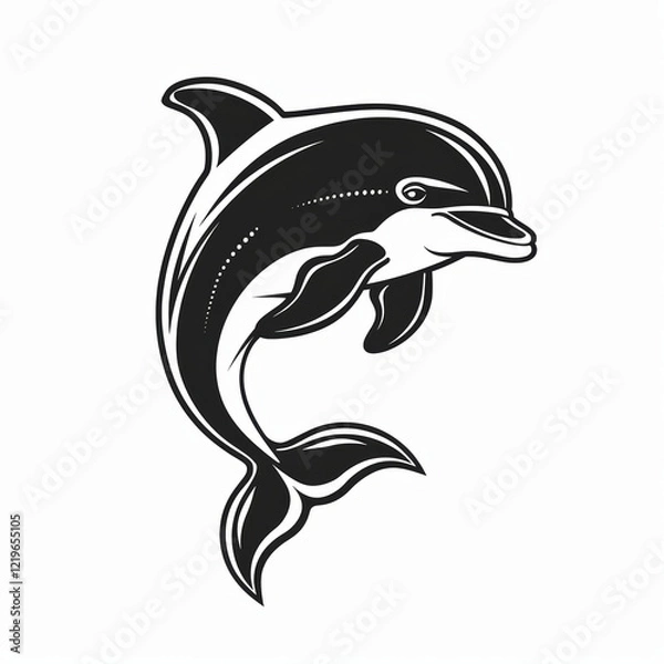 Fototapeta Cute Dolphin Vector Logo With Isolated Black and White Outline