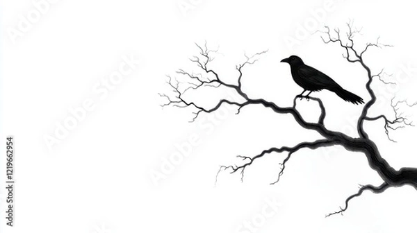 Fototapeta A silhouette of a bird perched on a bare branch against a minimalistic background.